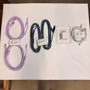 Set of 8 - 6 USB-A to Lightning Cables 6ft 10ft, Wall Adapter 3-in-1 Watch Cabl